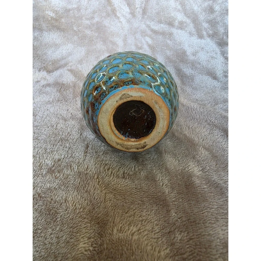Mini Peacock Ceramic Bud Vase Honeycomb Reactive Glaze Pottery 4.5